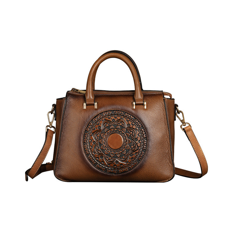 The Retro Bloom: Square Totem Leather Handbag – Vintage Charm, Modern Chic!" 🌸✨