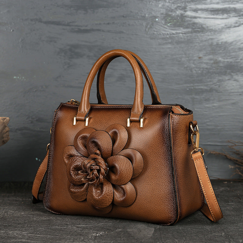The Retro Bloom: Square Totem Leather Handbag – Vintage Charm, Modern Chic!" 🌸✨