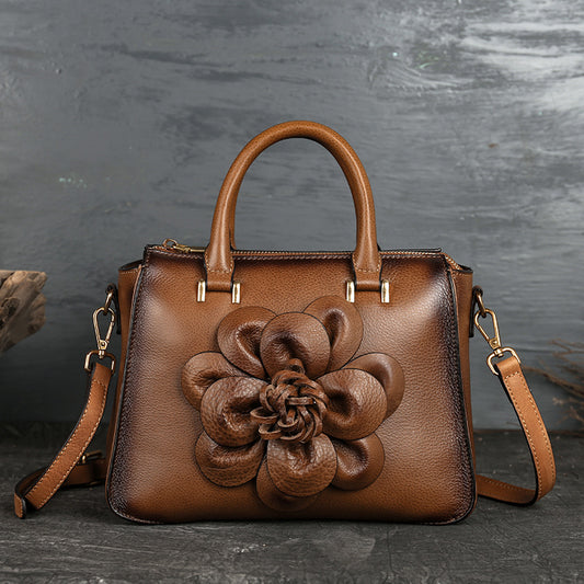 The Retro Bloom: Square Totem Leather Handbag – Vintage Charm, Modern Chic!" 🌸✨