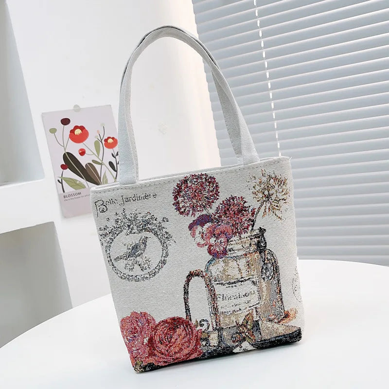 Boho Embroidered Tote: Vintage Chic Canvas Bag