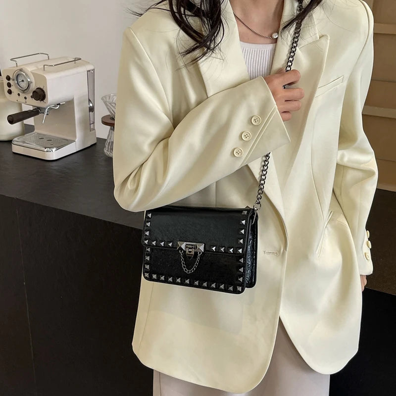 Rogue Edge Punk Chain Flap Crossbody Bag