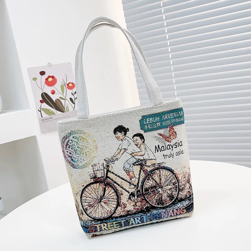 Boho Embroidered Tote: Vintage Chic Canvas Bag