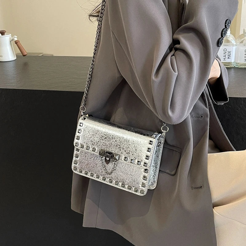 Rogue Edge Punk Chain Flap Crossbody Bag