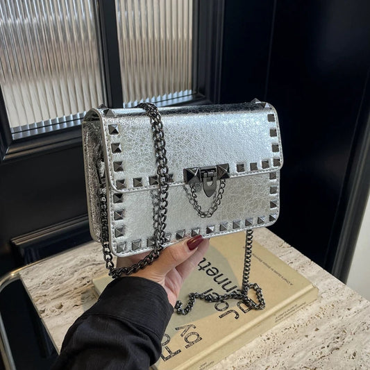 Rogue Edge Punk Chain Flap Crossbody Bag