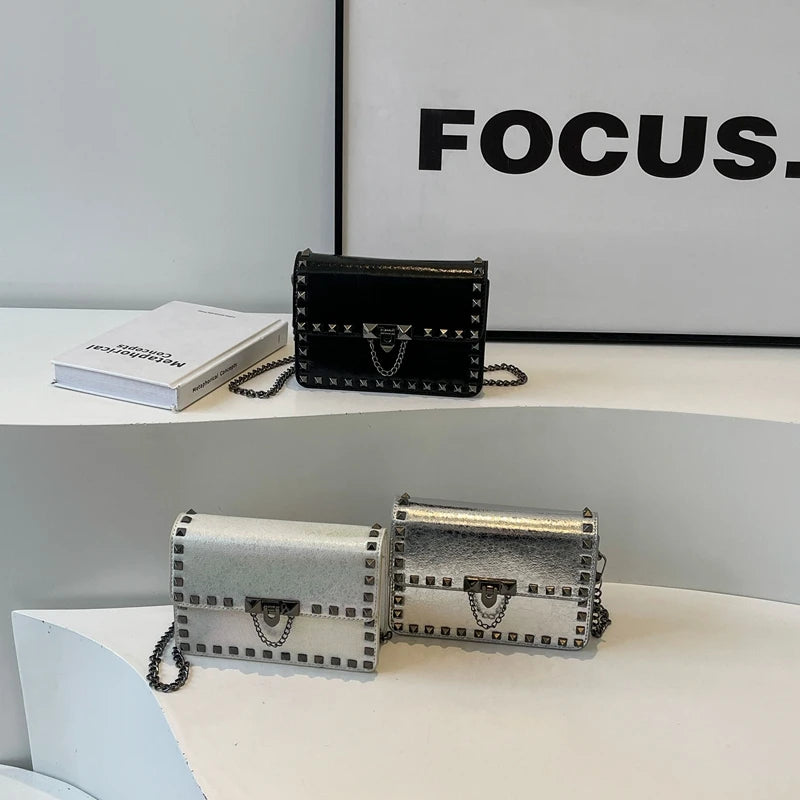 Rogue Edge Punk Chain Flap Crossbody Bag